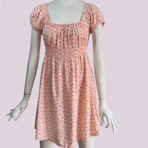Billabong Boho Babydoll Tiny Ditsy Floral Puff Sleeve Empire Waist Mini Dress M